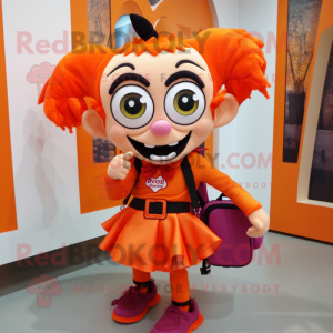 Orange Vampire mascot costume character dressed with a Skirt and Backpacks