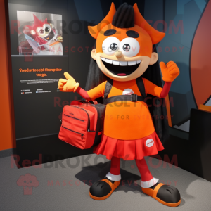 Orange Vampire mascot costume character dressed with a Skirt and Backpacks