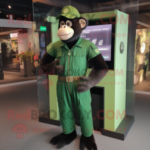 Forest Green Chimpanzee mascot costume character dressed with a Overalls and Bracelet watches