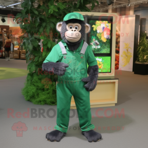 Forest Green Chimpanzee mascot costume character dressed with a Overalls and Bracelet watches