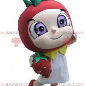 Mascota de fresa roja y verde - Redbrokoly.com