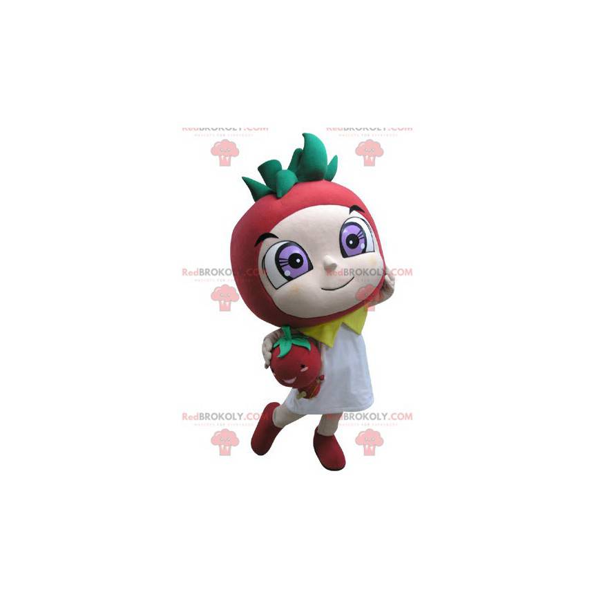 Mascota de fresa roja y verde - Redbrokoly.com