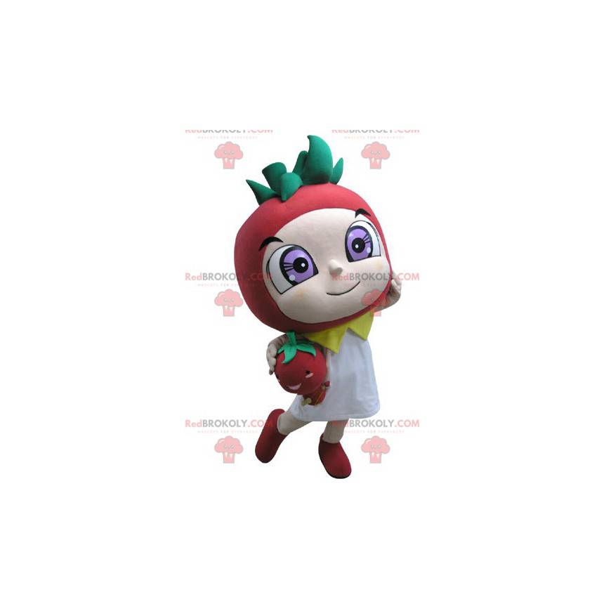 Mascotte en forme de fraise rouge et verte - Redbrokoly.com