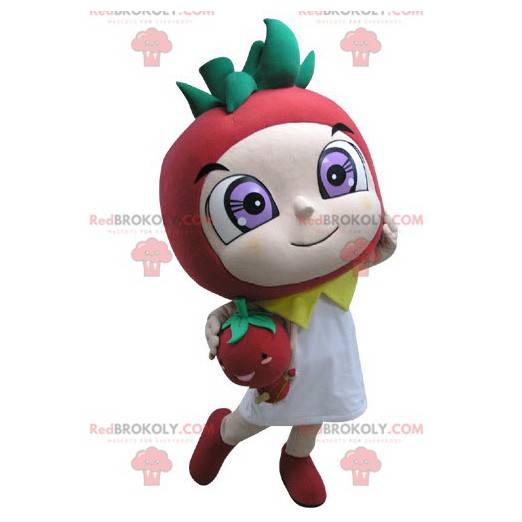 Mascota de fresa roja y verde - Redbrokoly.com