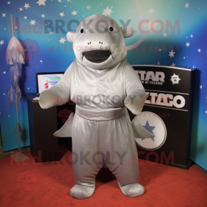 Silver Stellar'S Sea Cow mascot costume character dressed with a Empire Waist Dress and Ties