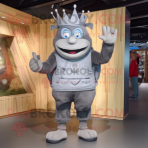 Gray King mascot costume character dressed with a Dungarees and Messenger bags