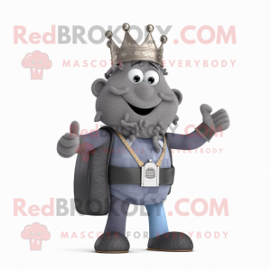Gray King mascot costume character dressed with a Dungarees and Messenger bags