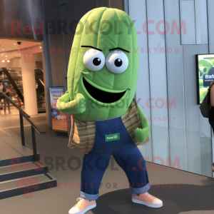 Tan Cucumber mascot costume character dressed with a Mom Jeans and Smartwatches