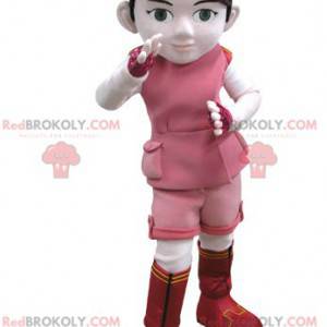 Menina mascote vestida de rosa e branco - Redbrokoly.com