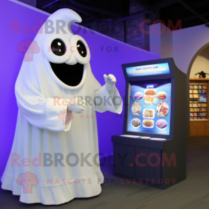 Cream Ghost mascot costume character dressed with a Sweater and Watches