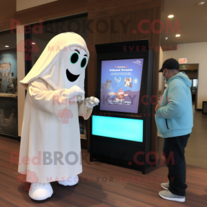 Cream Ghost mascot costume character dressed with a Sweater and Watches