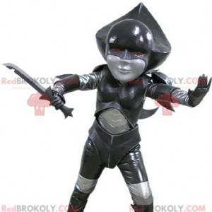 Mascotte noire et grise de combattant futuriste - Redbrokoly.com