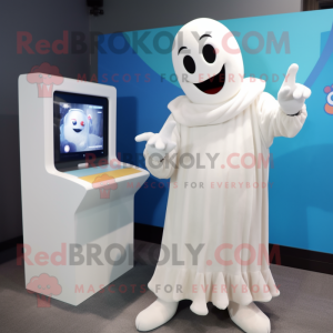 Cream Ghost mascot costume character dressed with a Sweater and Watches