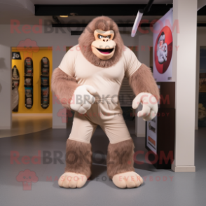 Beige Gorilla mascot costume character dressed with a Capri Pants and Foot pads