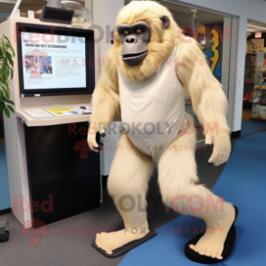 Beige Gorilla mascot costume character dressed with a Capri Pants and Foot pads