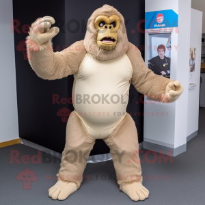 Beige Gorilla mascot costume character dressed with a Capri Pants and Foot pads
