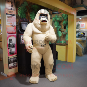 Beige Gorilla mascot costume character dressed with a Capri Pants and Foot pads