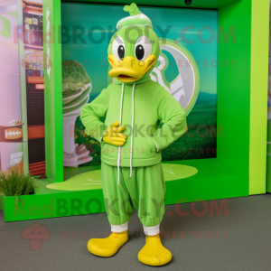 Lime Green Swans mascot costume character dressed with a Hoodie and Anklets