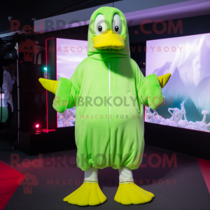 Lime Green Swans mascot costume character dressed with a Hoodie and Anklets