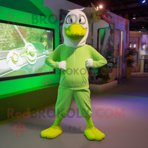 Lime Green Swans mascot costume character dressed with a Hoodie and Anklets