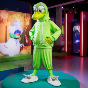 Lime Green Swans mascot costume character dressed with a Hoodie and Anklets