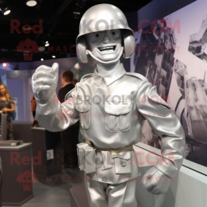 Silver Army Soldier mascot costume character dressed with a Blouse and Cufflinks