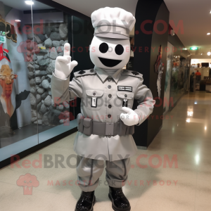 Silver Army Soldier mascot costume character dressed with a Blouse and Cufflinks