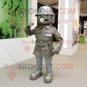 Silver Army Soldier mascot costume character dressed with a Blouse and Cufflinks