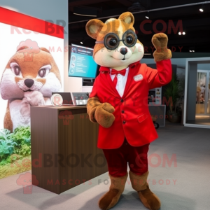 Red Flying Squirrel mascot costume character dressed with a Blazer and Watches