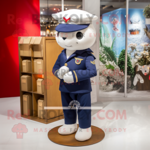 Navy Love Letter mascot costume character dressed with a Cargo Pants and Tie pins