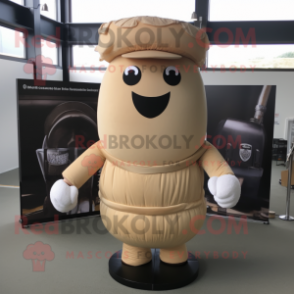 Beige Human Cannon Ball mascot costume character dressed with a Vest and Beanies