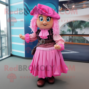 Pink Pirate mascot costume character dressed with a Pleated Skirt and Belts