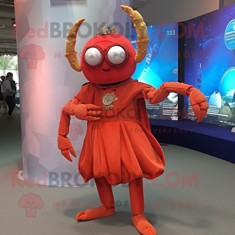 Rust Crab mascot costume character dressed with a Ball Gown and Bracelet watches