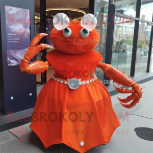 Rust Crab mascot costume character dressed with a Ball Gown and Bracelet watches