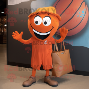 Rust Basketball Ball mascot costume character dressed with a Suit Pants and Tote bags