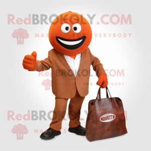 Rust Basketball Ball mascot costume character dressed with a Suit Pants and Tote bags