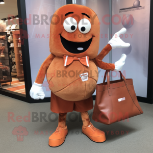 Rust Basketball Ball mascot costume character dressed with a Suit Pants and Tote bags