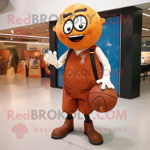 Rust Basketball Ball mascot costume character dressed with a Suit Pants and Tote bags