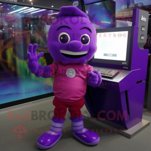 Purple Computer mascot costume character dressed with a Joggers and Anklets