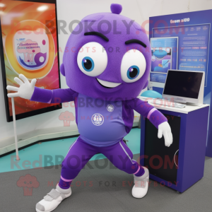 Purple Computer mascot costume character dressed with a Joggers and Anklets