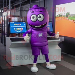 Purple Computer mascot costume character dressed with a Joggers and Anklets