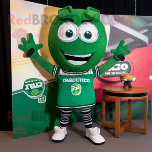 Forest Green Tacos mascot costume character dressed with a Rugby Shirt and Bracelet watches