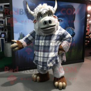 Silver Minotaur mascot costume character dressed with a Flannel Shirt and Scarf clips