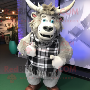 Silver Minotaur mascot costume character dressed with a Flannel Shirt and Scarf clips