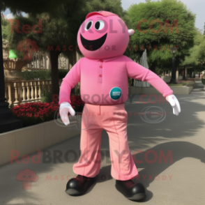 Pink Petanque Ball mascot costume character dressed with a Cargo Pants and Shoe clips
