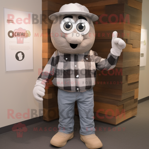 Gray Pepper mascot costume character dressed with a Flannel Shirt and Rings