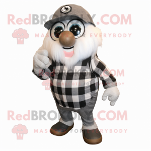 Gray Pepper mascot costume character dressed with a Flannel Shirt and Rings