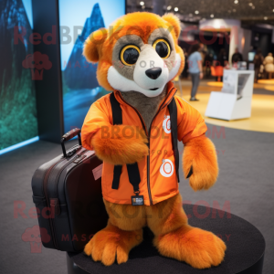 Orange Lemur mascot costume character dressed with a Parka and Briefcases