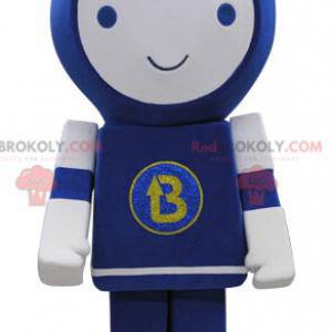 Blå och vit robotmaskot som ler - Redbrokoly.com