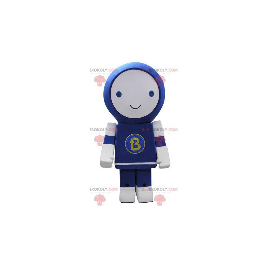 Blaues und weißes Robotermaskottchen lächelnd - Redbrokoly.com